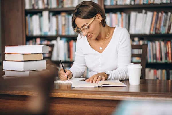 A researcher working on a manuscript.